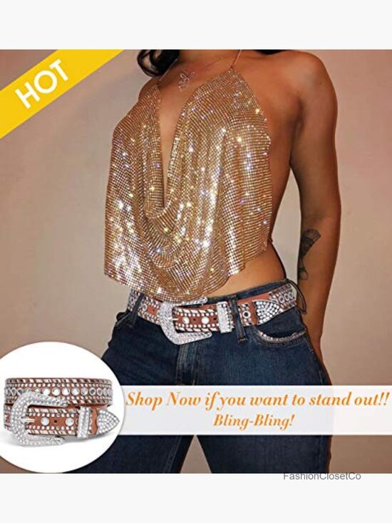 Rhinestone Studded Leather Western Belt with Detachable Buckle main image 6